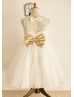 Ivory Lace Tulle Keyhole Back Flower Girl Dress With Bows